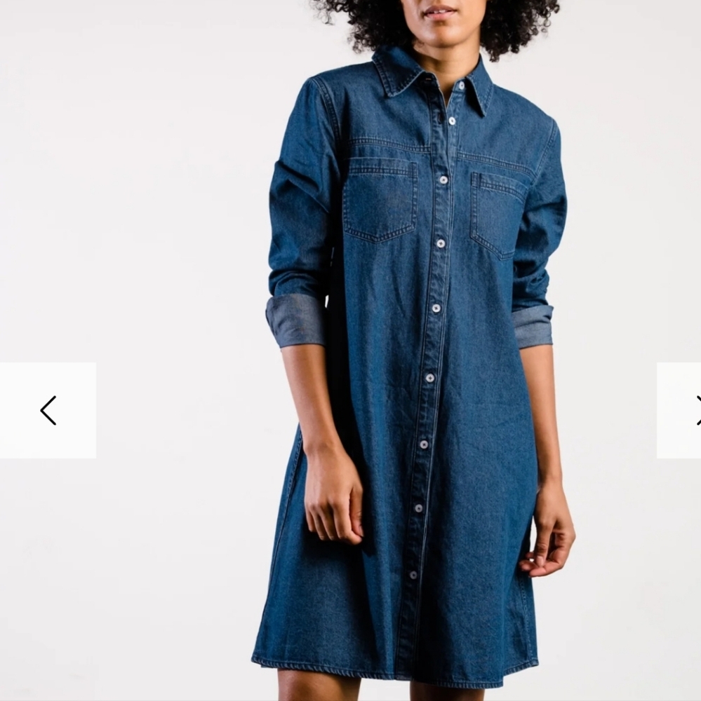 NWT ABLE Kate Denim Indigo Swing Shirt Dress Western Boho